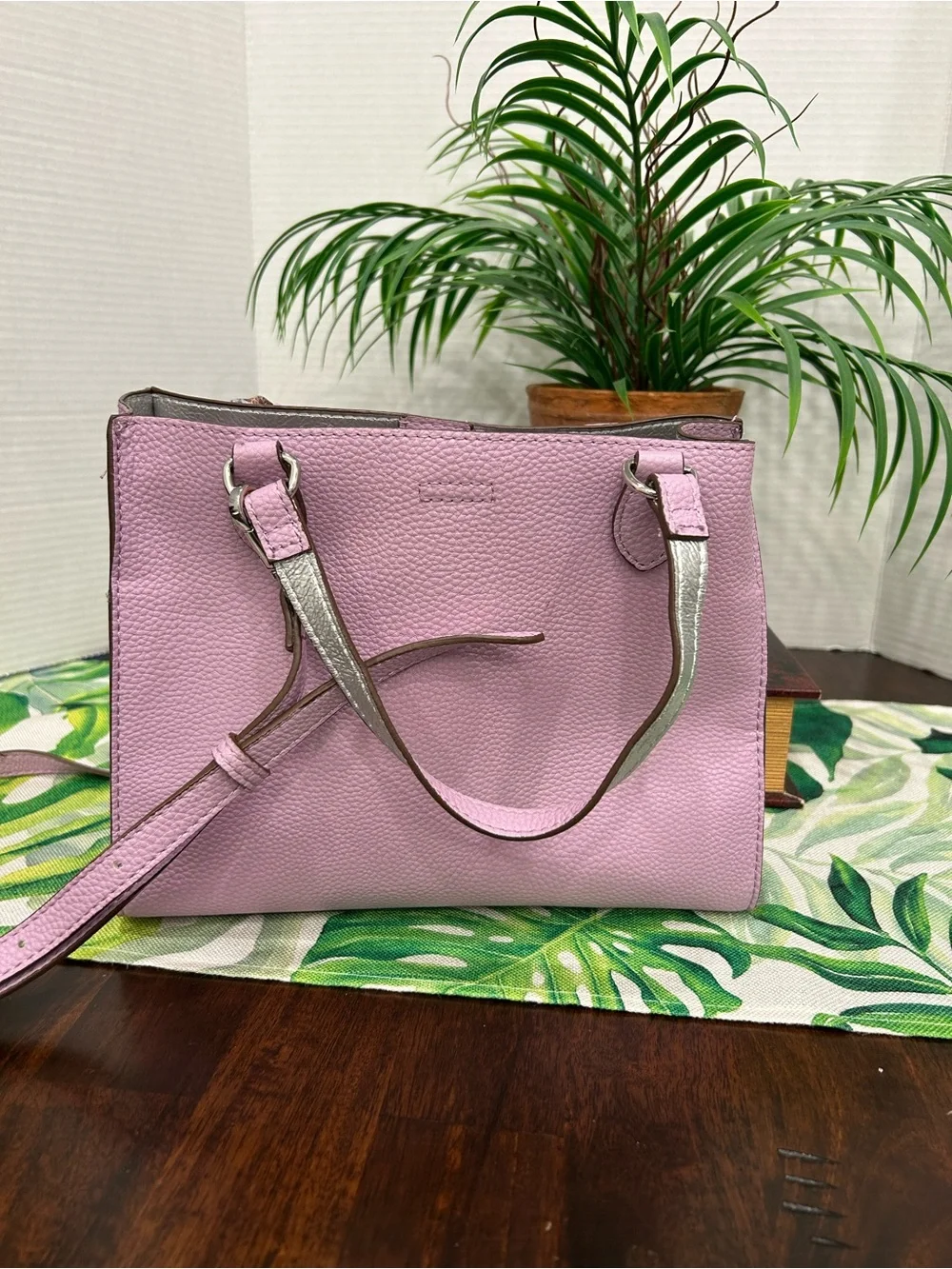 Anne Klein Lilac Crossbody Tote with Snake-Print Scarf Accent